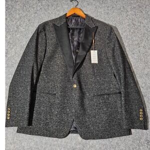 Tallia Tuxedo Jacket Mens Black Metallic Stretch Peak Lapel 46R Blazer